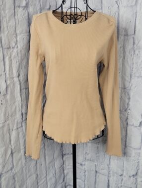 We The Free Easy Does It Tee Medium Beige Waffle Knit Free People NWOT